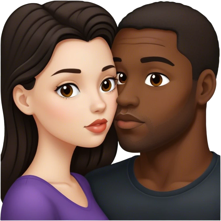 White girl dark hair kissing black man emoji