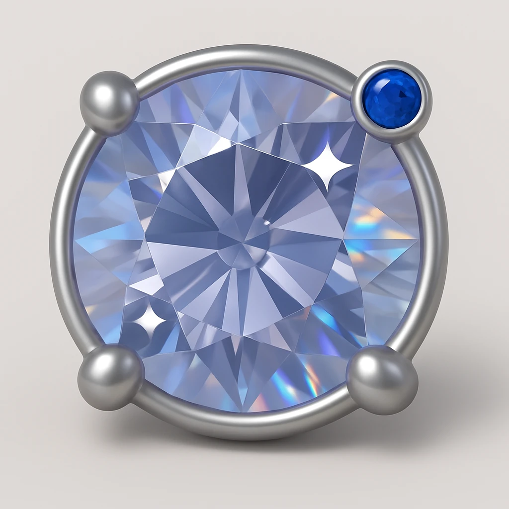 add a small blue sapphire gemstone accent to the silver jewelry setting, keep the 3D emoji style emoji