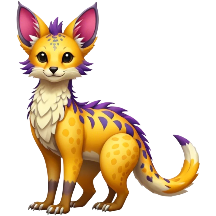 Feral Rare Fantasy vibrant colorful tropical Vernid-Trico-species by LiLaiRa, random markings, tufted tail, tufted ears, full body emoji