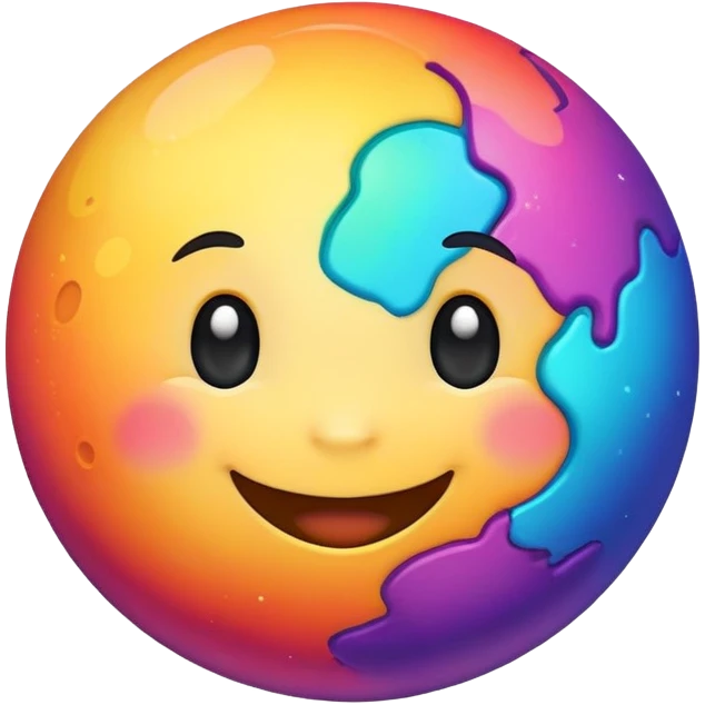 colorful planet with cute smiling face, happy expression emoji