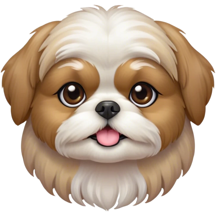 Cinematic Cute Shih Tzu Portrait Emoji, Head playfully tilted with large, sparkling eyes and a fluffy, endearing fur in gentle, pastel tones, simplified yet irresistibly charming, highly detailed, glowing with a warm, cuddly radiance, high shine, radiating affectionate and joyful energy, styled with a soft, playful outline, capturing the essence of a cute Shih Tzu that seems destined to charm everyone in its path! emoji