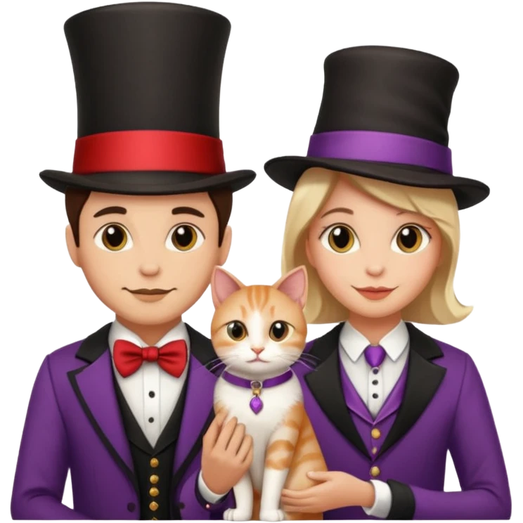 magician couple and their pet cat emoji