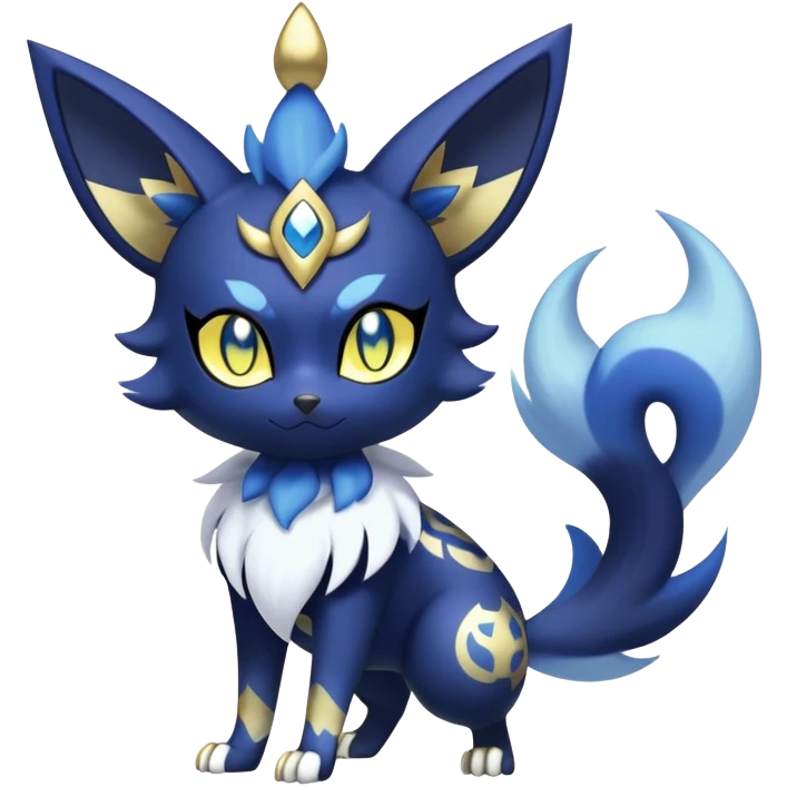 Shiny mExotic Badass Colorfulj Ethereal Royal Mysterious Gothic Meowstic-Zorua-Noibat-Pokémon-Fakémon-hybrid-creature (full body) with pattern-markings with golden eyes emoji