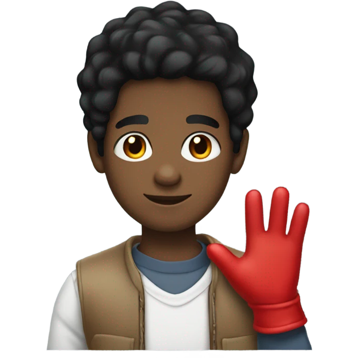 Black hair boy wearing red gloves emoji