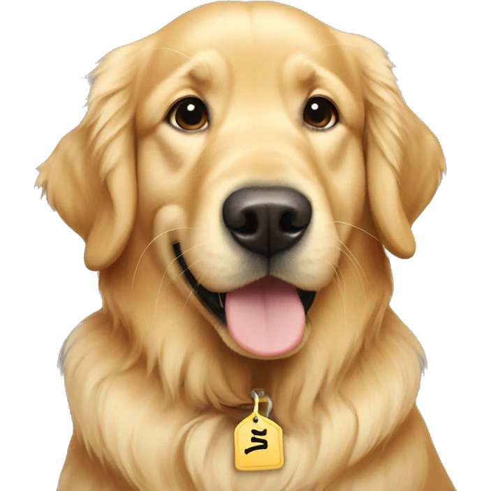 golden retriever with name tag saying Gus emoji