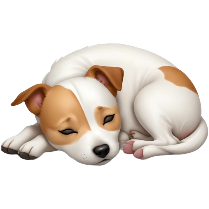 Meme-Worthy Cute Sleeping Jack Russell Terrier Portrait Emoji, Head and body resting peacefully with a contented smile, showcasing a compact, alert yet relaxed form with eyes gently closed in serene slumber, Simplified yet adorably endearing features, highly detailed, glowing with a soft, drowsy canine light, high shine, relaxed and utterly lovable, stylized with an air of playful laziness, soft glowing outline, capturing the essence of a sleeping Jack Russell Terrier that feels destined to become the next viral icon of adorable rest! emoji