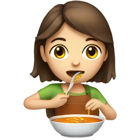 Girl brown hair eating soup emoji