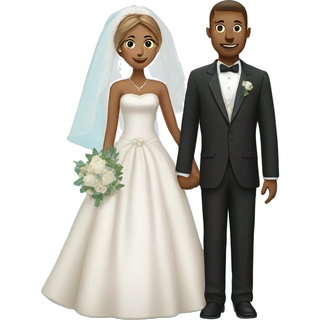Tan bride and groom blue background emoji