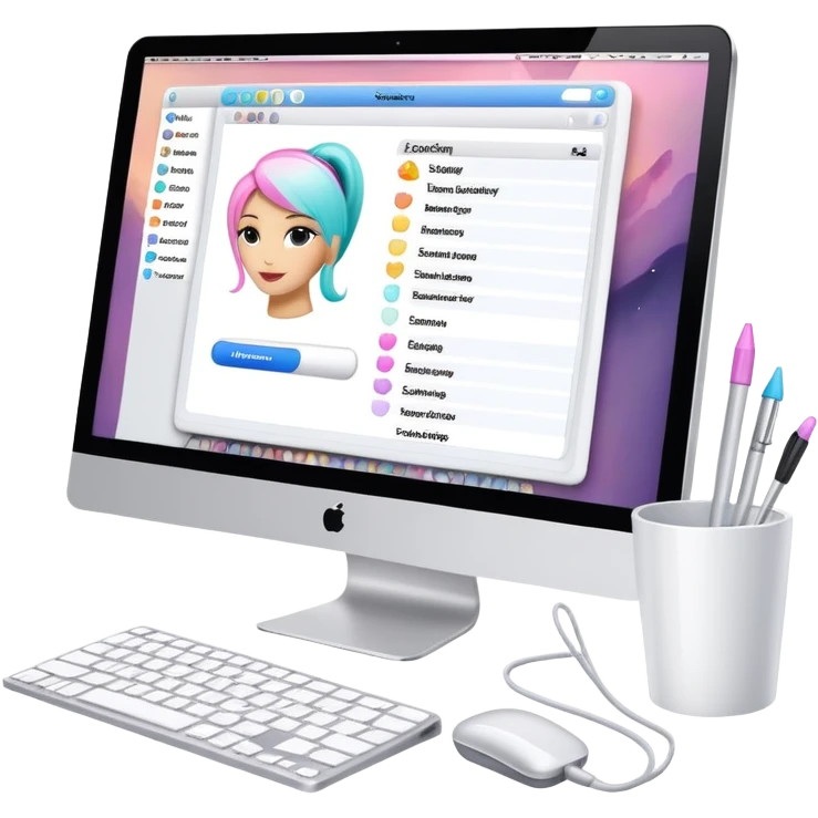 iMac showing beauty salon inventory software with notebook and pen next to it emoji