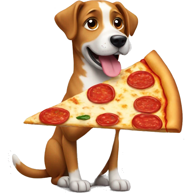 A dog buying a pizza emoji