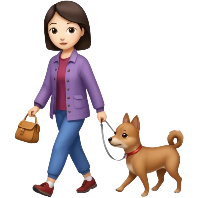 Chinese woman walking small brown dog emoji