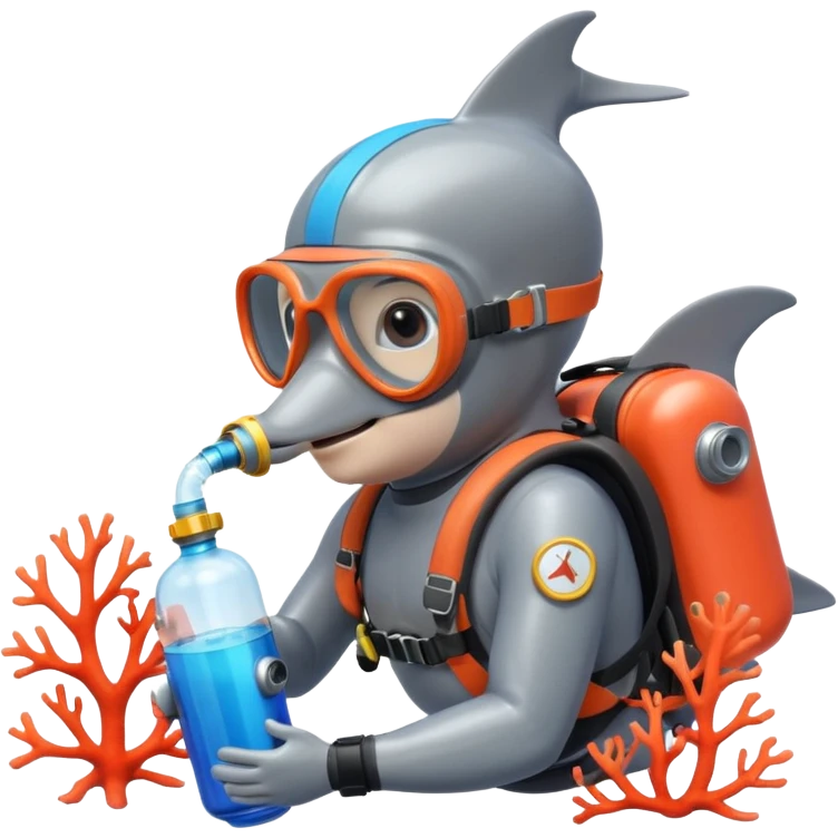 A brave dolphin in diver mask and oxygen tank, exploring coral with a waterproof camera.

 emoji