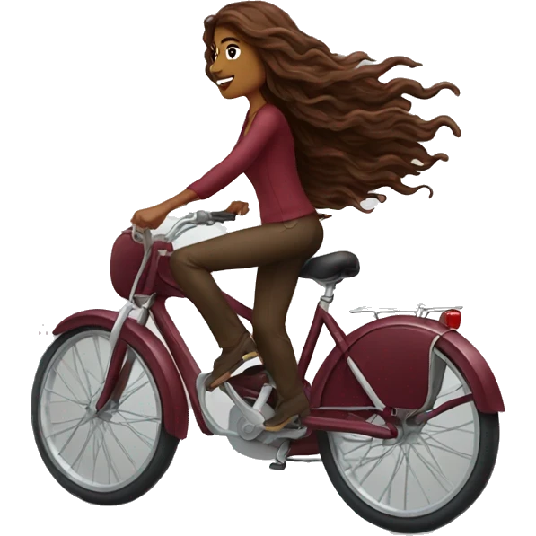 Beautiful burgundy long haired woman riding a bike emoji