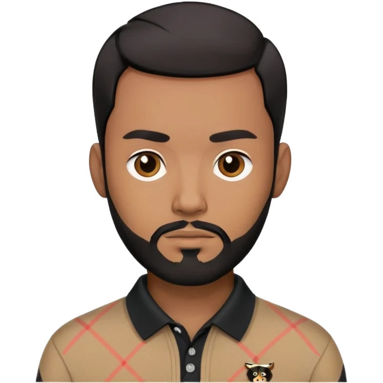 Light brown skin man with black beard with black combover hairstyle  wearing a burberry sweater polo emoji