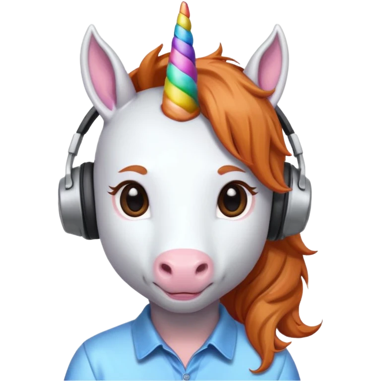 headphone wearing unicorn with ginger  hair emoji