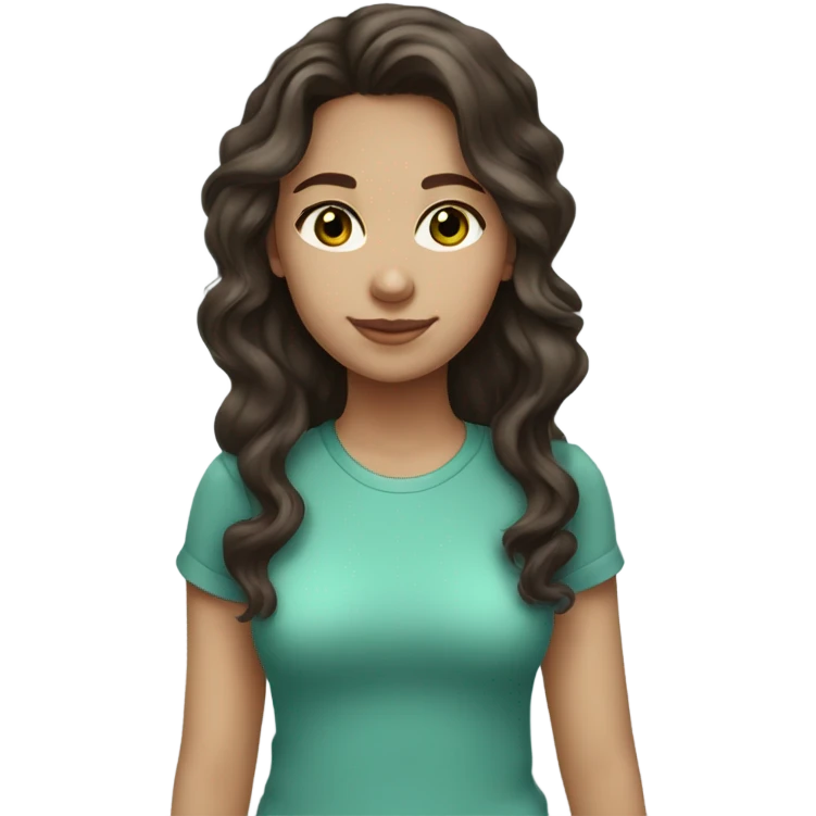 light blue green eyed girl with dark brown wavy hair with light skin tone emoji