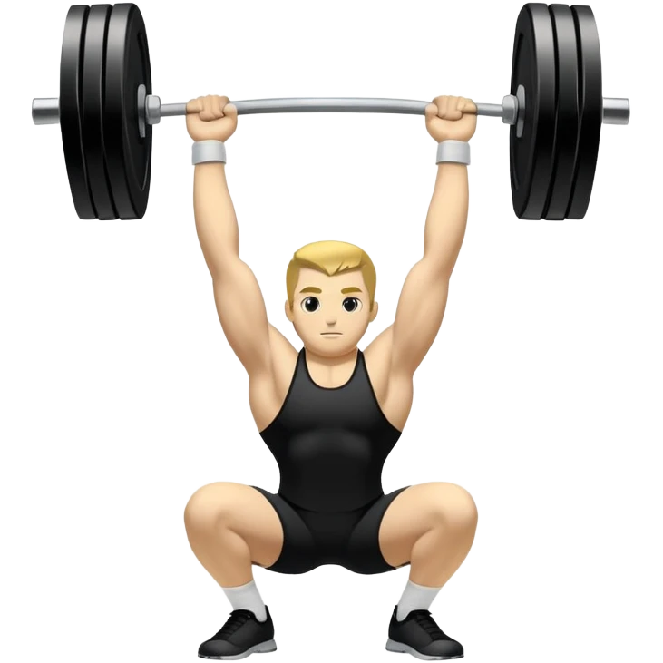 Emblem symbolizing weightlifting, featuring a barbell with heavy weights on either side, lifted above a strong, determined figure. The design conveys strength, focus, and the precision required in the sport. The barbell is centered, with a dynamic, bold style to emphasize power and athleticism.  emoji