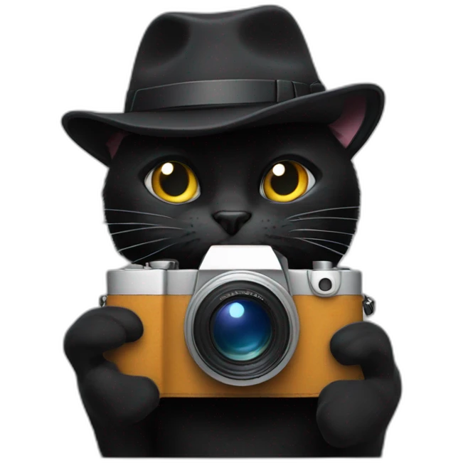 a black cat with a camera in hand emoji