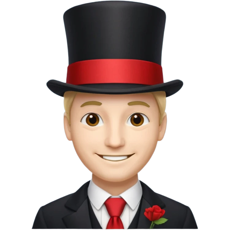 Man in top hat & long red tie, smile emoji