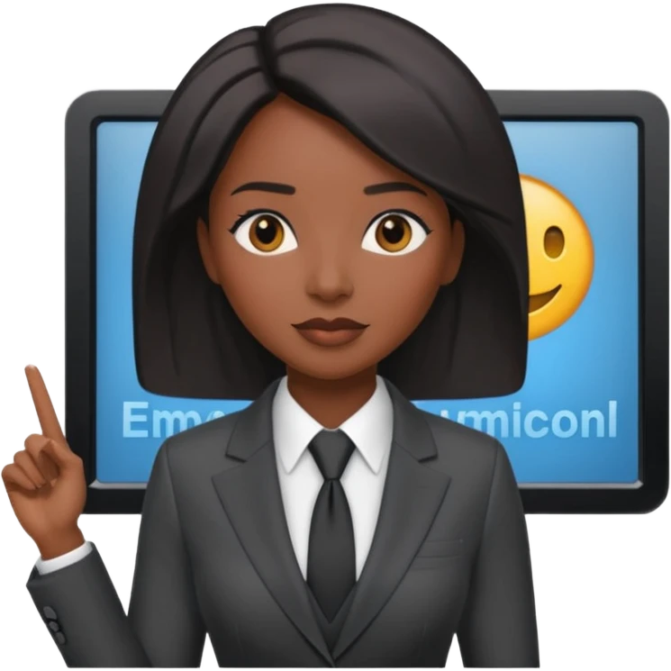 news anchor black skin woman, with a screen with a prompter in front of her emoji