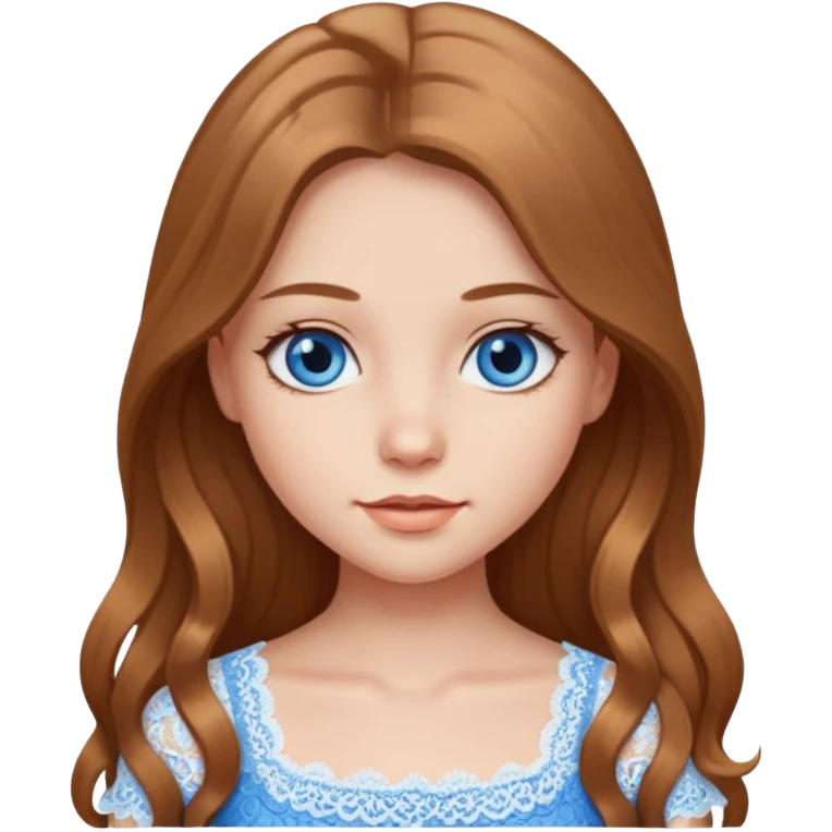 Смайлик Девушка светло русые длинные волосы, голубые глаза, красивая в белых кружевах топике emoji