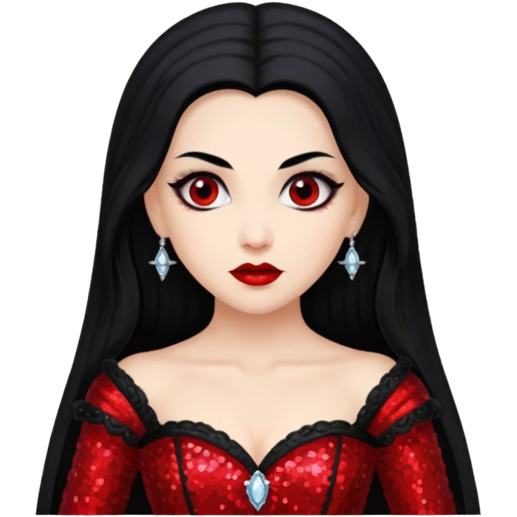 Bride of Dracula with long black hair, red sequin outfit emoji