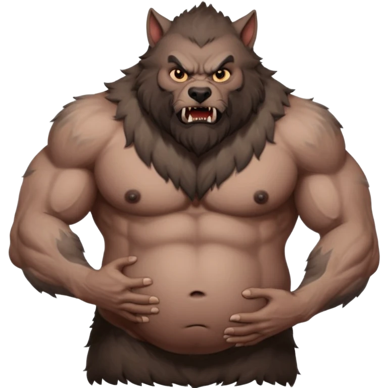 A shirtless pregnant burly male werewolf holding his pregnant belly  emoji