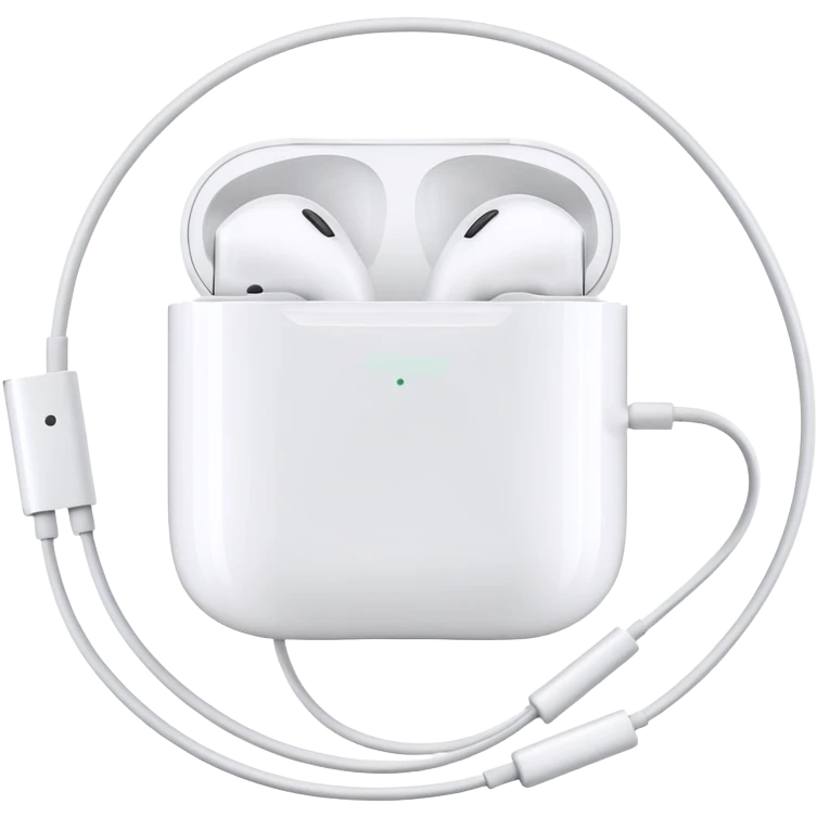 White Apple EarPods with cord coiled in a circle, white wired headphones neatly wrapped in circular shape, iOS style emoji