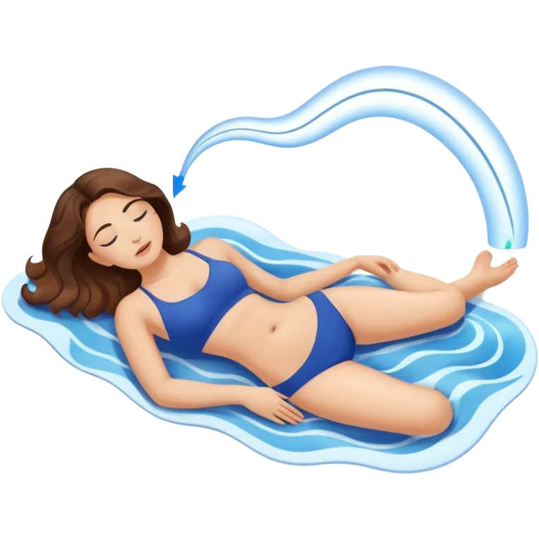 Emoji of a woman lying down, getting a body cavitation fat burner treatment on her abdomen, with blue waves showing vibration,  emoji