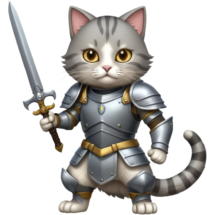 cat ares has battle armor. dynamic pose emoji