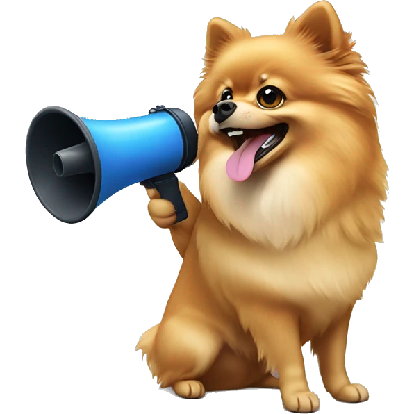 Pomeranian using a megaphone emoji