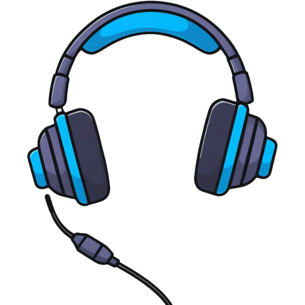 Cute black headphones with small blue lights and a happy face emoji
