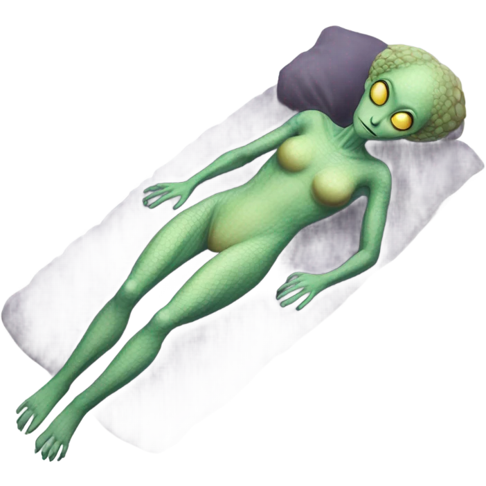 a Reptilian alien woman, full body, sleeping emoji