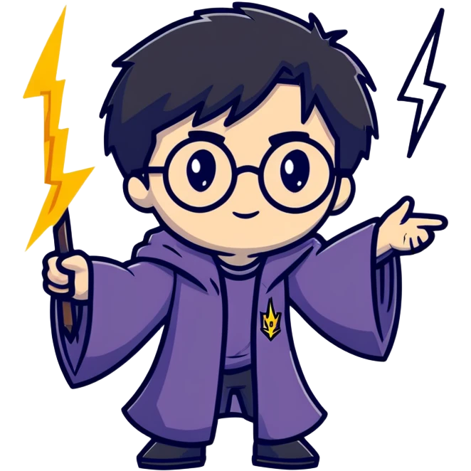 Harry Potter boy wizard with lightning scar, black hair, round glasses emoji