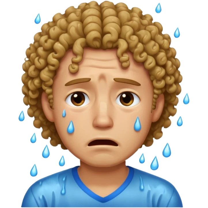 man crying with curly hair emoji