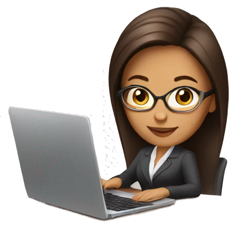 Business woman typing on a laptop with soft tan skin and chocolate brown hair, who isn't wearing glasses emoji