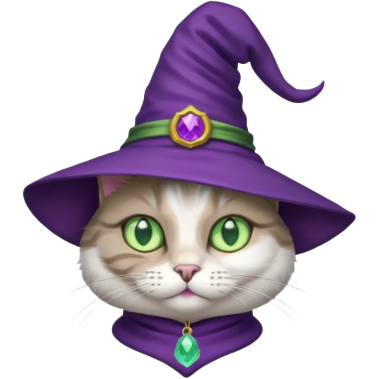 half cat wear purple wicth hat emoji