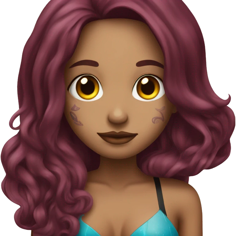 Beautiful tattooed  burgundy long haired woman swimming in a pool emoji