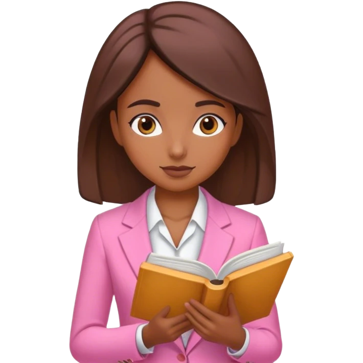 Brune girl pink suit book reading emoji