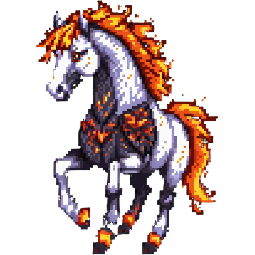A fast-running fire horse made of embers, magma, and visible lava, with burning mane and ash particles emoji