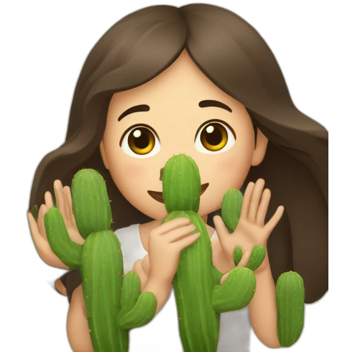 femme brune qui tient trois petits cactus dans ses mains emoji