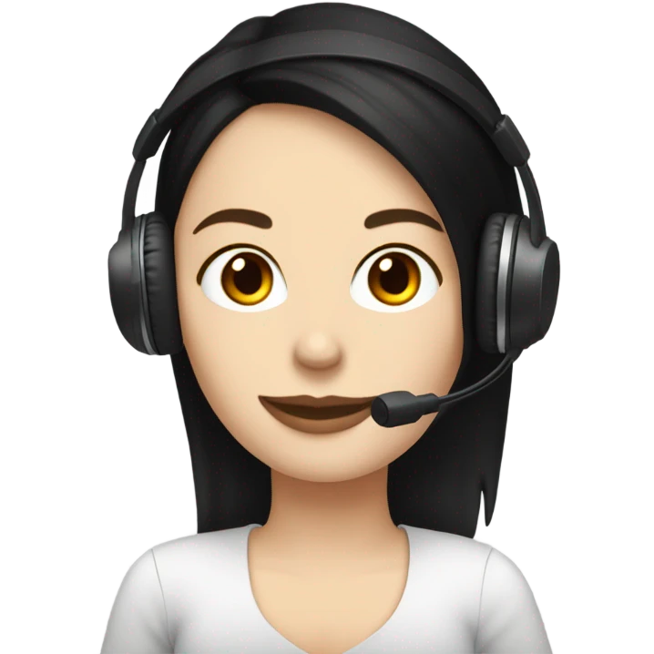 black hair white girl in a black headphones，sipping an iced Americano while holding a laptop emoji