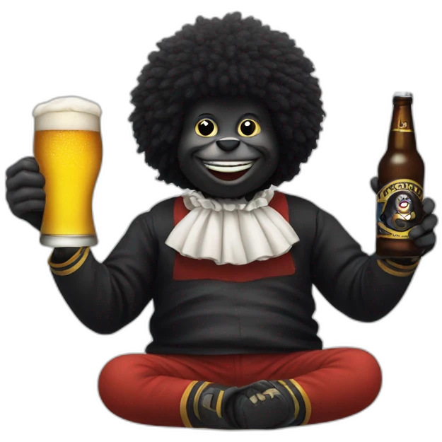 Golliwog drinking beer emoji
