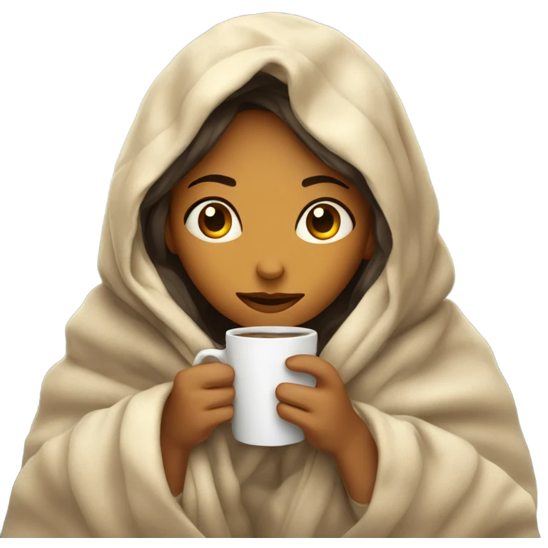 girl inside a blanket sipping coffee eyes closed emoji