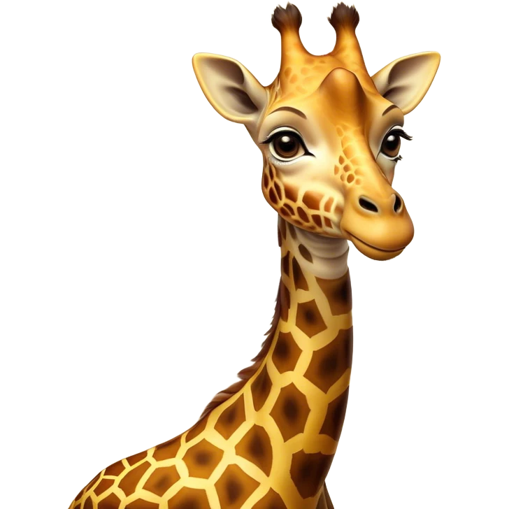Cinematic Noble Giraffe Portrait Emoji, Poised and regal, with a towering, elegant build and a stunning, patterned Fur of warm yellows and browns, long, graceful neck and soulful, gentle eyes, Simplified yet sharp and sophisticated features, highly detailed, glowing with a soft, dignified glow, high shine, intelligent and graceful, stylized with an air of savannah majesty, focused and attentive, soft glowing outline, capturing the essence of a watchful and confident giant, so majestic it feels as though it could stretch out of the screen with effortless authority! emoji