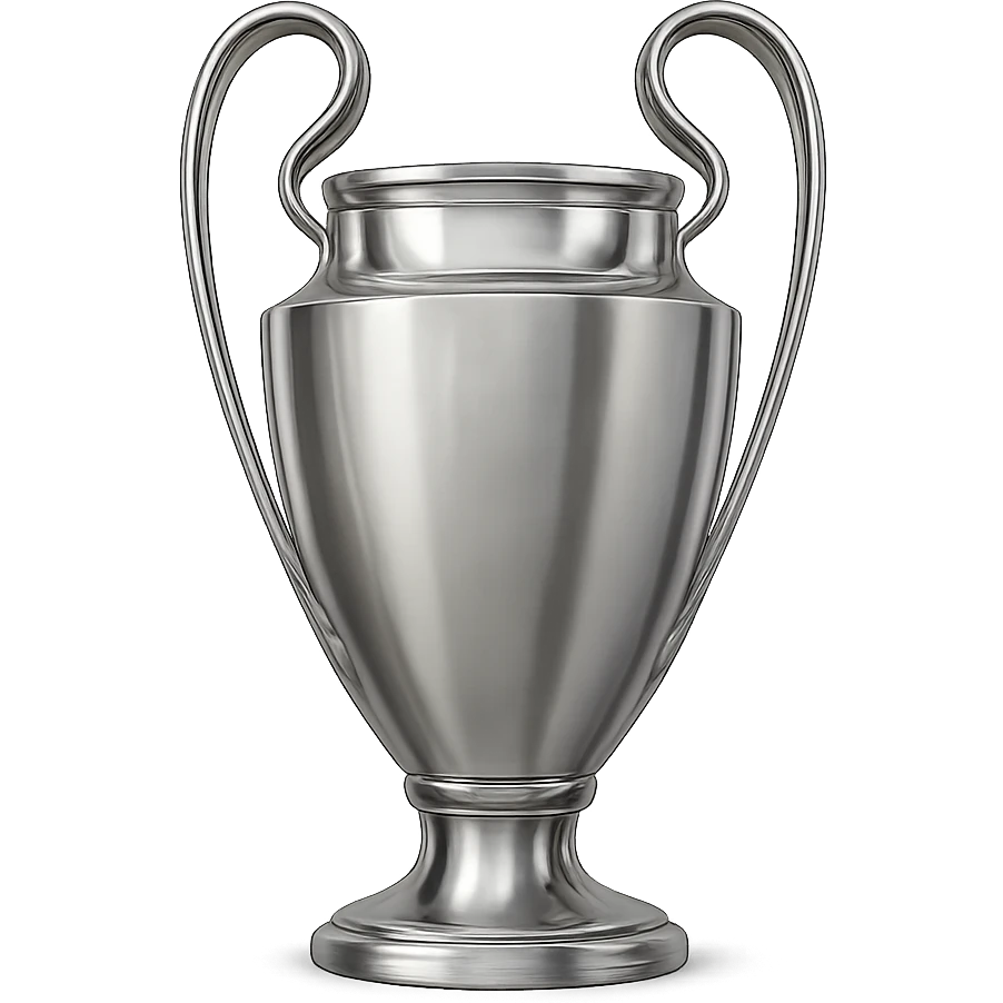 champion's league trophy, detailed, elegant, metallic, iconic handles, on a simple base, no text, white background emoji