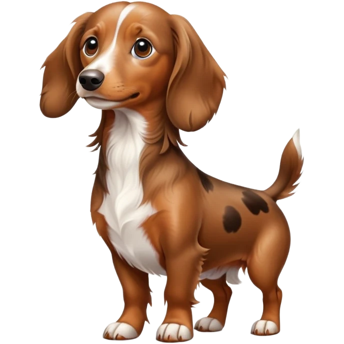 Spotted brown and white longhaired dachshund standing up on two legs emoji