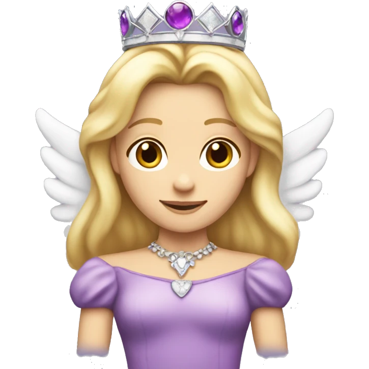 Caucasian, blonde princess wearing princess crown that does not look like a halo in a purple dress and she has angel wings  emoji
