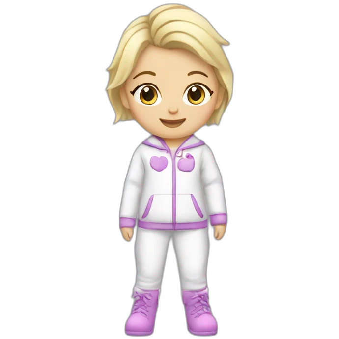 Bébé blonde en pijama blanc et des bottes mauve  emoji