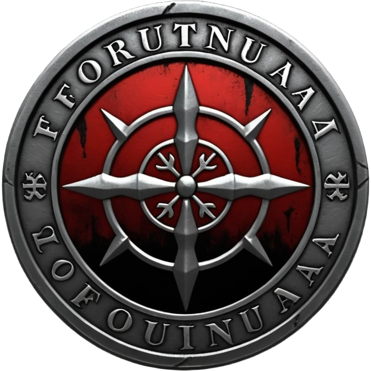 Minimal emoji, gothic metal coin made of black steel, engraved word FORTUNA at the center, ancient industrial aesthetic, worn metal texture, no glow, no neon, flat emoji design, centered, transparent background emoji